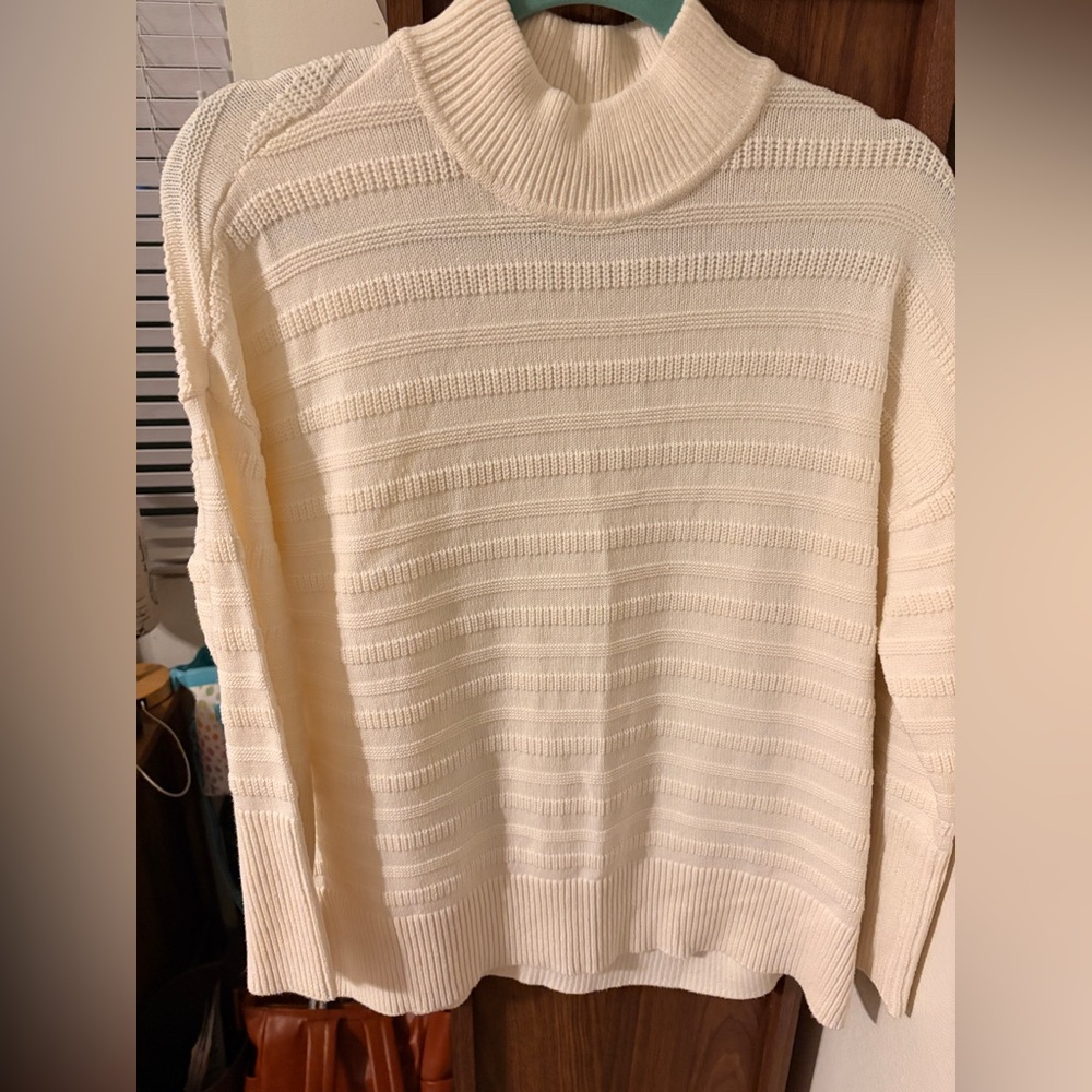LOFT Cream Ribbed Knit Sweater